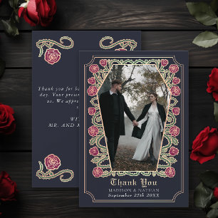 Blaue Gotik Sarg Rose Hochzeit Danke Karte