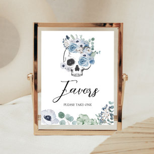 Blaue gotische Blumen-Schädel-Baby-Party-Geschenke Poster