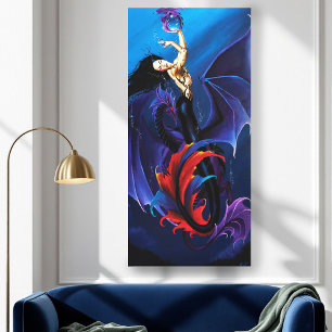 Blaue gotische Drachen Meerjungfrau Fantasy Lila Leinwanddruck