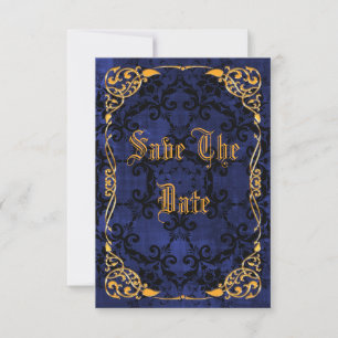 Blaue gotische & goldgerahmte 60. Save-The-Date-Ei Save The Date