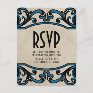 Blaue gotische Wirbel RSVP Postkarte