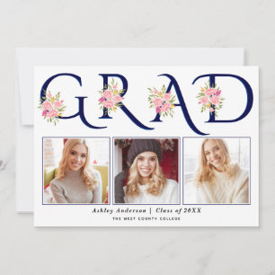 Blaue GRAD-Typografie Rosen Foto Abschluss Ankündigung
