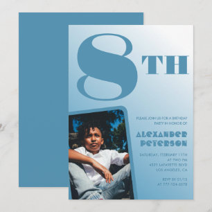 Blaue Gradient 8. Geburtstagseinladungen Foto Einladung