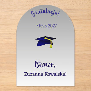 blaue Graduiertenmütze - Herzlichen Glückwunsch au Acryleinladungen