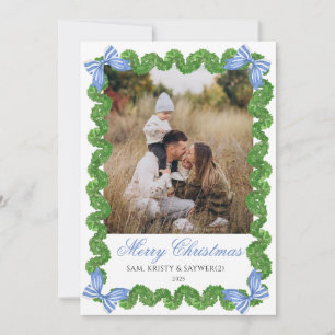 Blaue Grandmillennial-Familienfoto-Weihnachtskarte Einladung