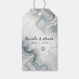 Blaue Grau & Gold Beachige Aquarell-Strandhochzeit Geschenkanhänger