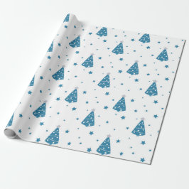 BLAUE GRAU WHITE CHRISTMAS BÄUME & SCHNEELAKEN GESCHENKPAPIER