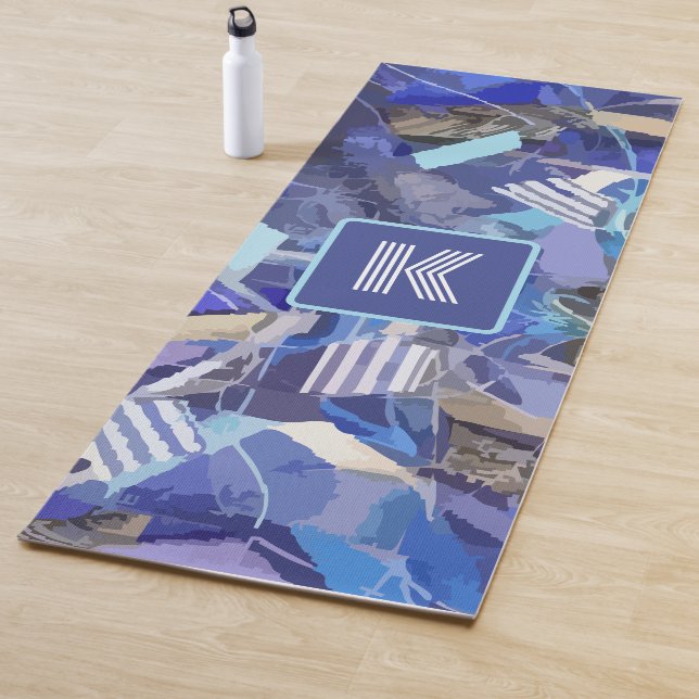 Blaue, graue, abstrakte Streifen Yogamatte (Beispiel)