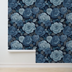 Blaue graue Blumenrosen Tapete