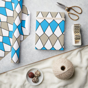 Blaue Graue Diamant-Muster-Geburtstag Geschenkpapier