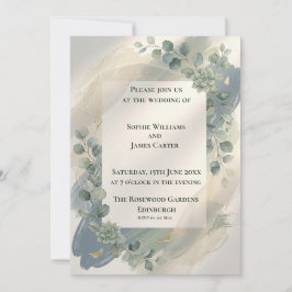 Blaue Graue Eukalyptus-Hochzeitseinladung Einladung
