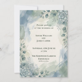 Blaue Graue Eukalyptus-Hochzeitseinladung Einladung