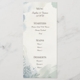 Blaue Graue Eukalyptus-Hochzeitsmenü Menükarte