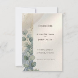 Blaue Graue Eukalyptus-Save-The-Date-Karte Save The Date