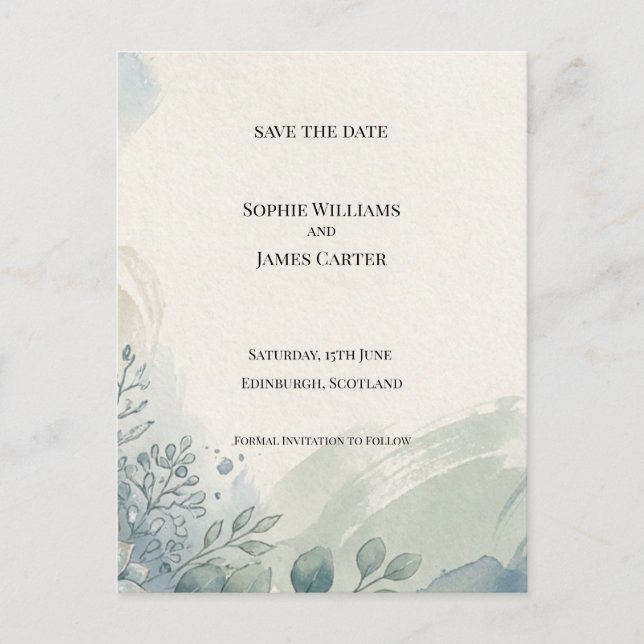 Blaue Graue Eukalyptus-Save-The-Date-Postkarte Postkarte (Vorderseite)
