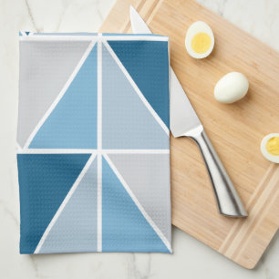 Blaue graue geometrische Dreiecke  Geschirrtuch