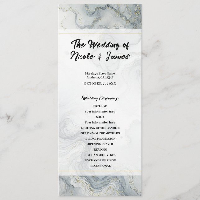 Blaue Graue Gold-Strand-Aquarell-Hochzeitsprogramm Programm (Vorderseite)