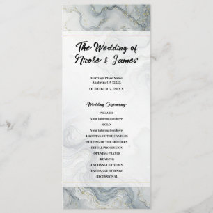 Blaue Graue Gold-Strand-Aquarell-Hochzeitsprogramm Programm