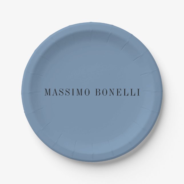Blaue Graue Minimalistische Einfache Lesbare Moder Pappteller (Vorderseite)