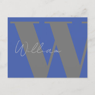Blaue Graue Monogramm – individuelle Minimal-Veran Postkarte
