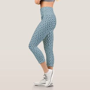 Blaue graue sechseckige geometrische Muster Capri Leggings