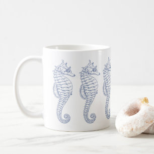Blaue Graue Seepferdchen Zeichnung Tasse