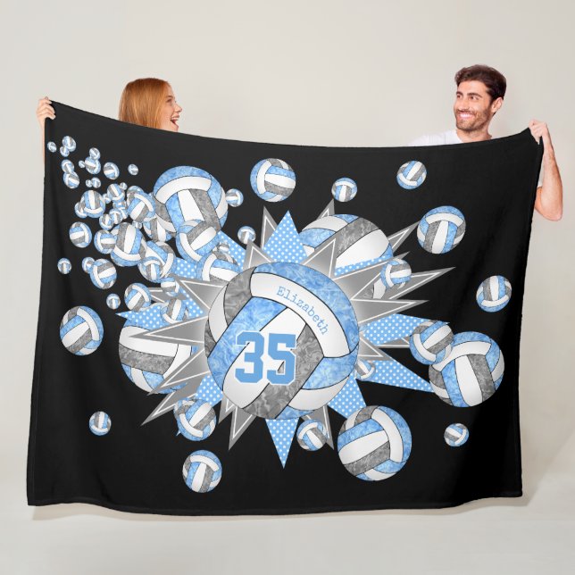 Blaue graue Sportsstars Mädchen Volleyballzimmer Fleecedecke (Beispiel)