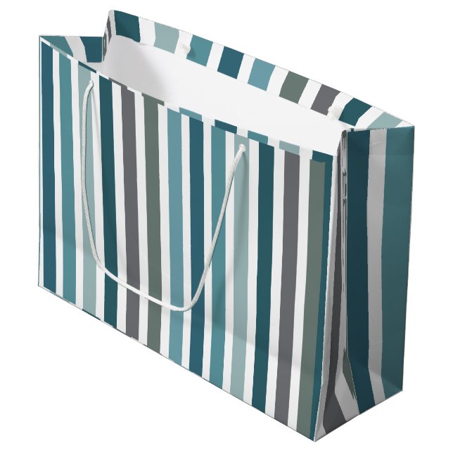 Blaue Graue Streifen Große Geschenktüte (Vorderseite Schrägansicht)
