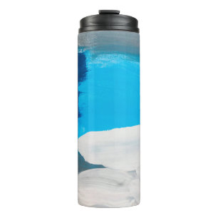 Blaue, graue und weiße abstrakte Kunstmalerei Hint Thermosbecher