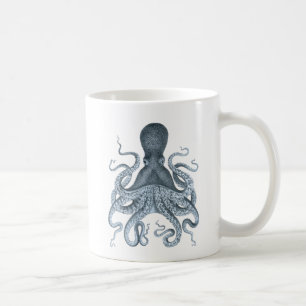 Blaue graue Vintage-Oktopus-Illustration Kaffeetasse