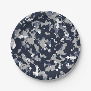 Blaue Graue Weiße Tarnung Camo Muster Party Pappteller