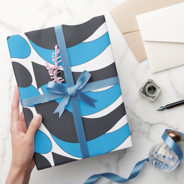 Blaue Graue Wellenstreifen Geschenkpapier (Schenken)