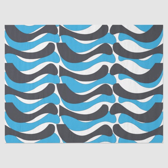 Blaue Graue Wellenstreifen Seidenpapier (Vorderseite)