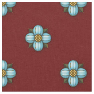 Blaue grausame Blume auf dunkelrot Stoff