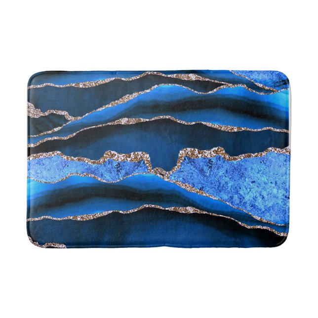 BLAUE GREEN MARBLE AGATE GOLD GLITZER GLAM BADEMATTE (Vorderseite)
