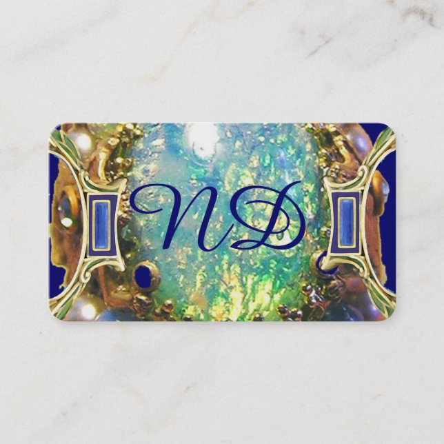BLAUE GREEN OPAL ,ART NOUVEAU GOLD JEWEL MONOGRAM VISITENKARTE (Vorderseite)
