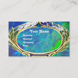 BLAUE GREEN OPAL ,ART NOUVEAU GOLD JEWEL MONOGRAM VISITENKARTE