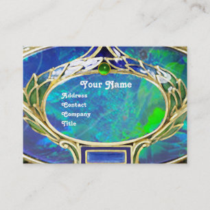 BLAUE GREEN OPAL ,ART NOUVEAU GOLD JEWEL MONOGRAM VISITENKARTE
