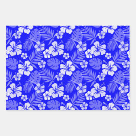 BLAUE GREEN ORANGE TROPICAL HIBISKUS BLUME GESCHENKPAPIER SET