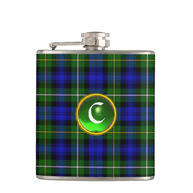 BLAUE GREEN SCOTTISH TARTAN EMERALD GEM MONOGRAM FLACHMANN (Vorderseite)