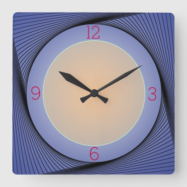 Blaue Grenze mit gelber Mittelwand Quadratische Wanduhr (Vorderseite)