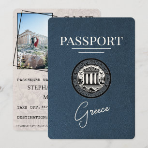 Blaue Griechische Reisepass Hochzeit Save the Date