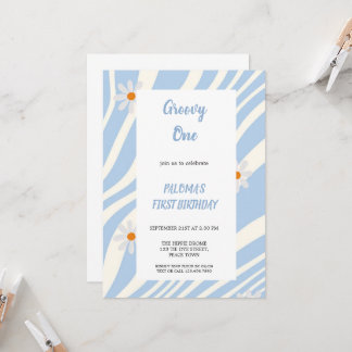 BLAUE GROOVY BIRTHDAY PARTY EINLADUNG