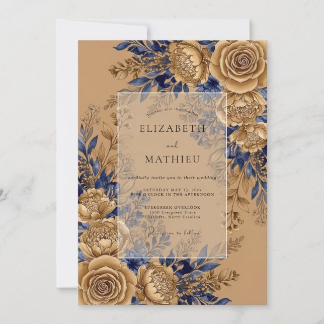 Blaue großartige rustikale Hochzeit Einladung (Vorderseite)