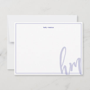 Blaue große Monogramm Anfangsbuchstaben Hochzeit e Mitteilungskarte