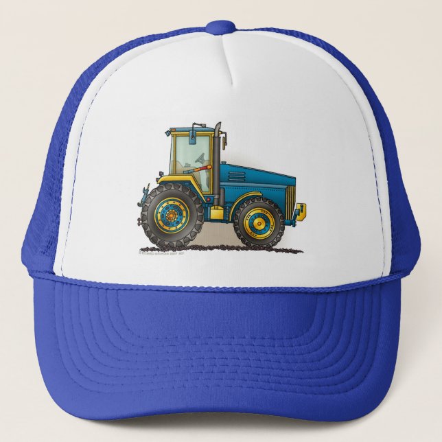 Blaue große Traktor-Hüte Truckerkappe (Vorderseite)