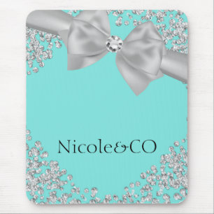 Blaue Große Weiße Schleife Diamanten Glamour Maßan Mousepad
