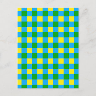 Blaue Grün-Gelbe Karo-Muster-Design Postkarte