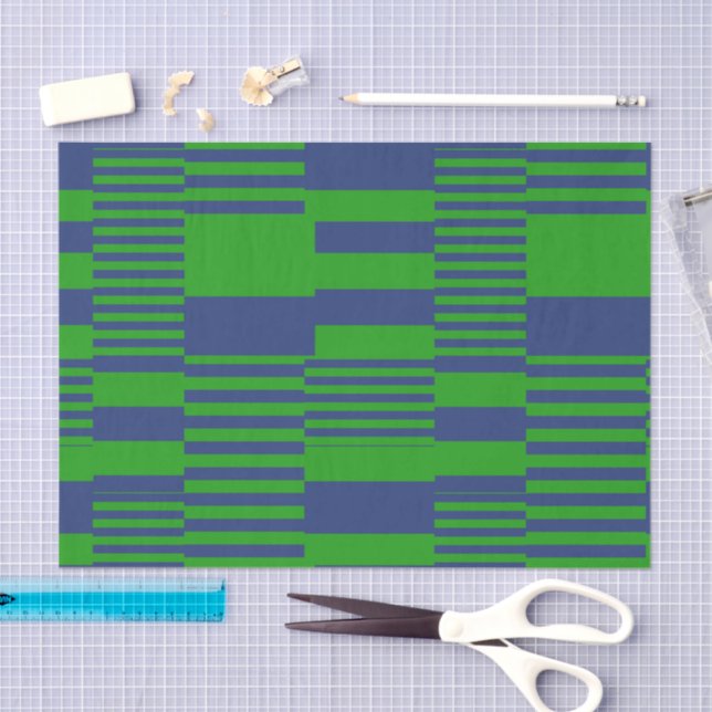 Blaue Grün Patchwork Streifen Design  Seidenpapier (Handwerk)