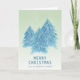 Blaue Grüne Aquarell-Weihnachtsbaum-Kunst Feiertagskarte